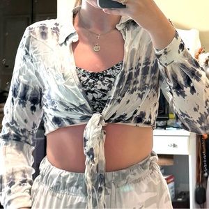 Blue and White tie crop top